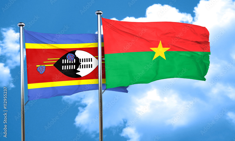 Swaziland flag with Burkina Faso flag, 3D rendering Swaziland flag with Burkina Faso flag, 3D rendering