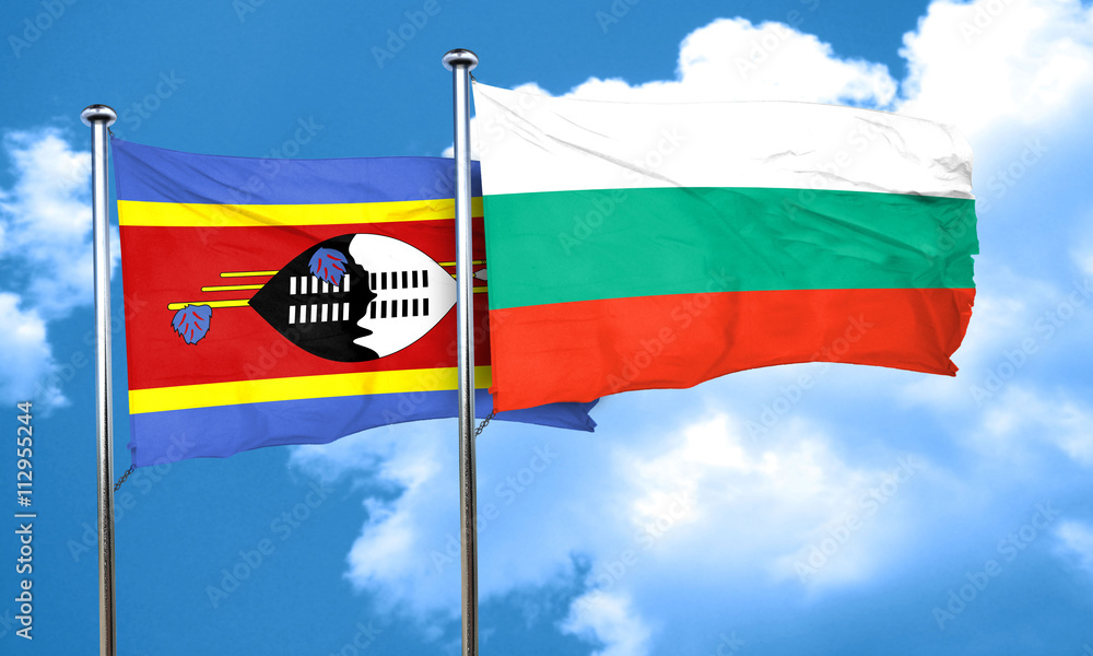 Swaziland flag with Bulgaria flag, 3D rendering Swaziland flag with Bulgaria flag, 3D rendering