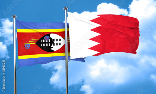 Swaziland flag with Bahrain flag, 3D rendering