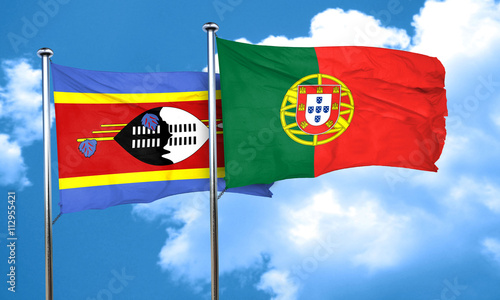 Swaziland flag with Portugal flag, 3D rendering