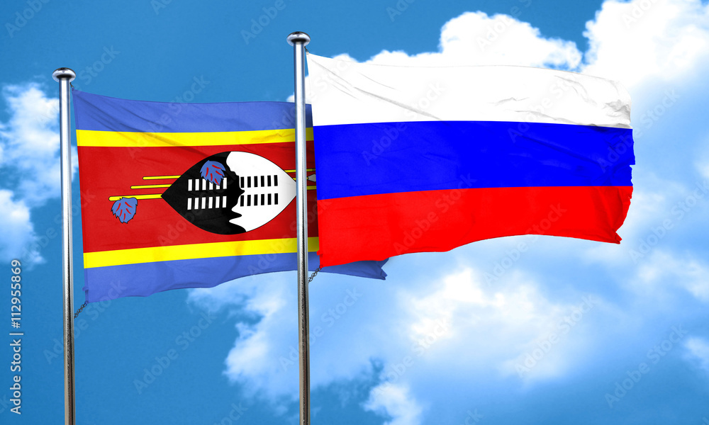 Swaziland flag with Russia flag, 3D rendering Swaziland flag with Russia flag, 3D rendering