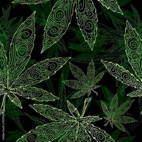 Cannabis leaf vector seamless pattern