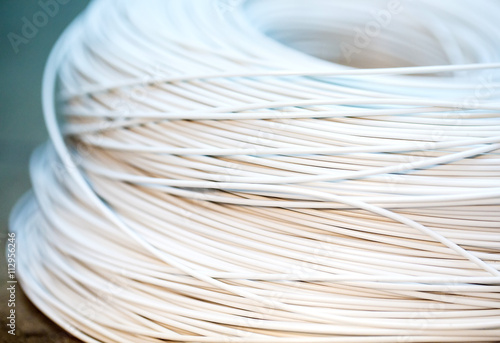 close up a roll of white cable
