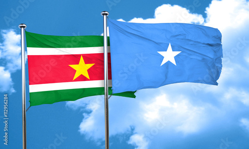 Suriname flag with Somalia flag, 3D rendering