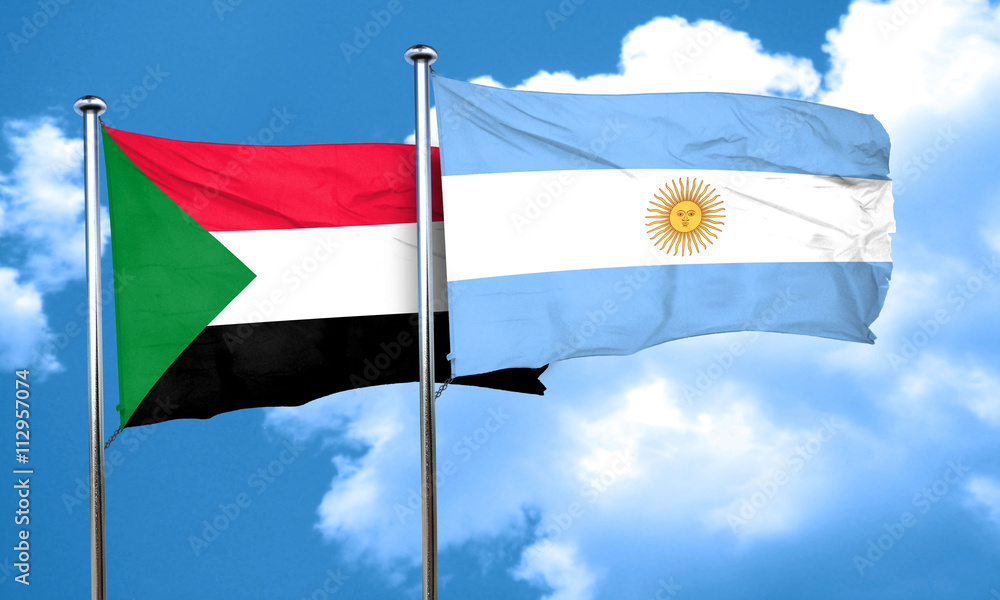 Sudan flag with Argentine flag, 3D rendering Sudan flag with Argentine flag, 3D rendering