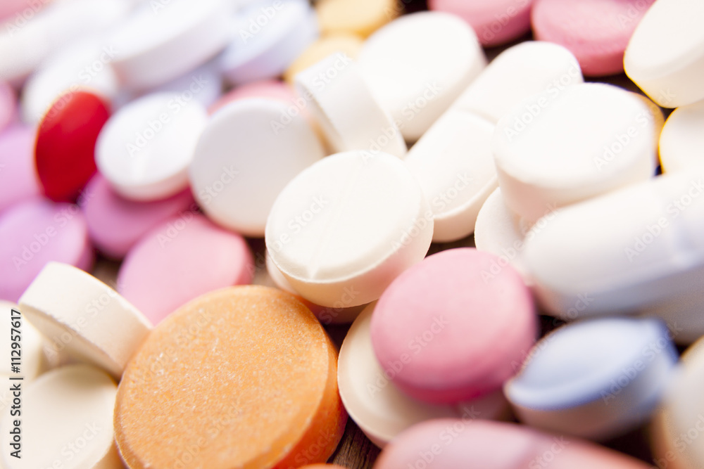 Macro photograph of various colorful medicinal pills Macro photograph of various colorful medicinal pills