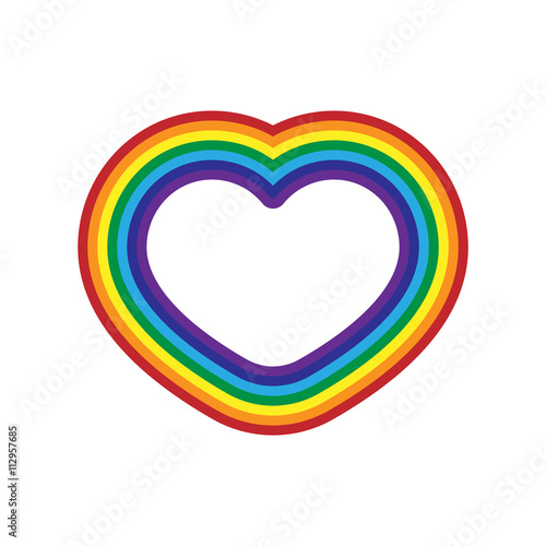 Rainbow icon heart. Flat sign, isolated on white background. Colorful light and bright design element for decorative concept. Symbol of rain, sky, clear and love, Valentine day. Vector illustration.
