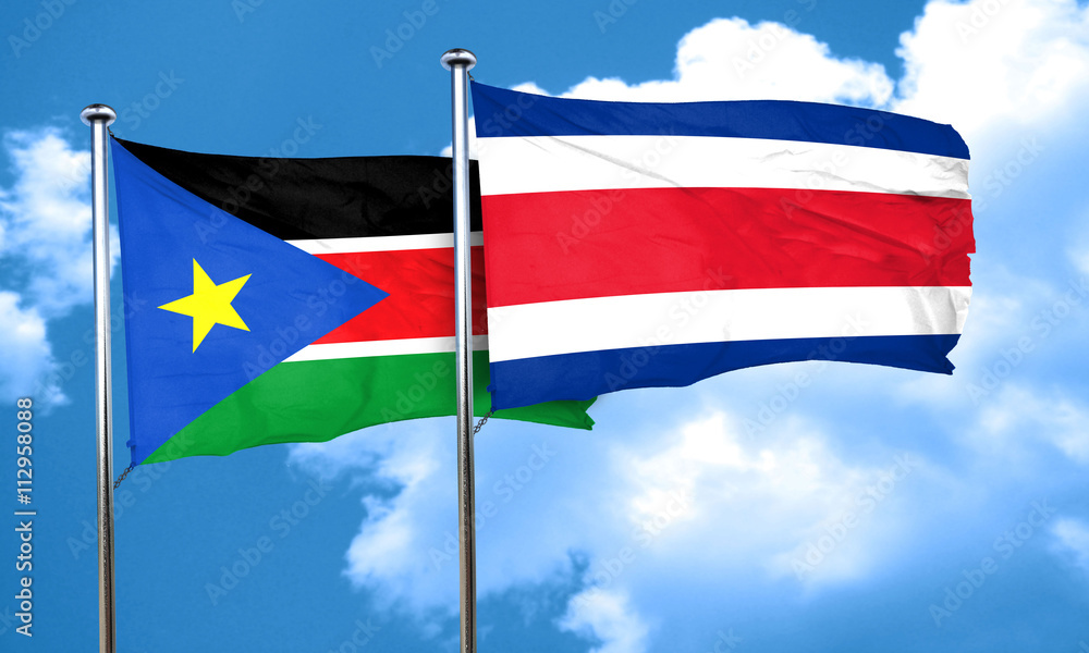 south sudan flag with Costa Rica flag, 3D rendering south sudan flag with Costa Rica flag, 3D rendering