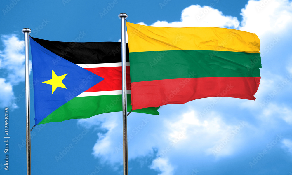 south sudan flag with Lithuania flag, 3D rendering south sudan flag with Lithuania flag, 3D rendering