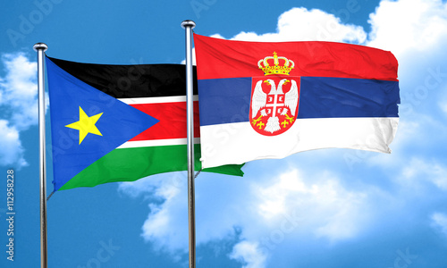 south sudan flag with Serbia flag, 3D rendering