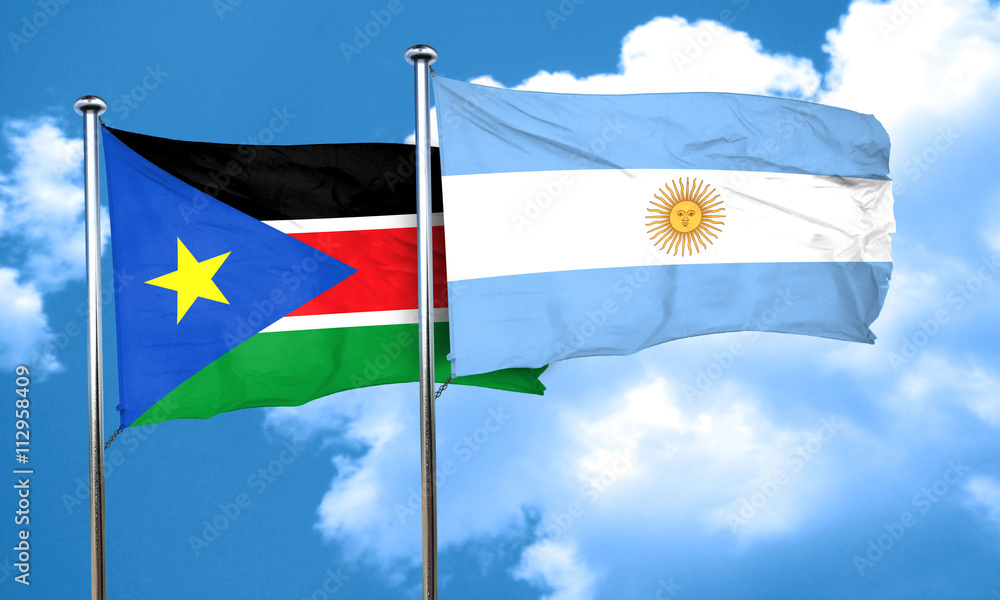 south sudan flag with Argentine flag, 3D rendering south sudan flag with Argentine flag, 3D rendering
