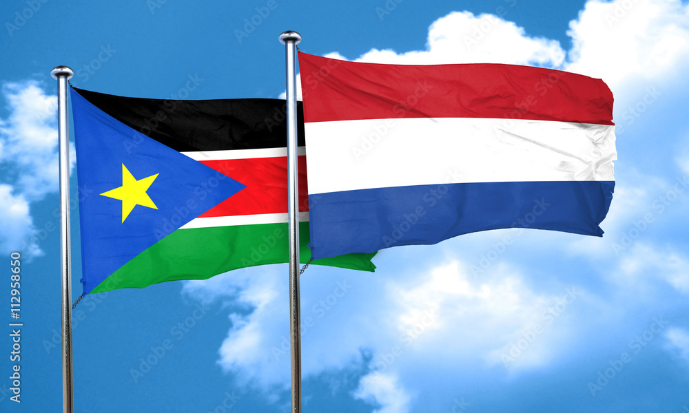 south sudan flag with Netherlands flag, 3D rendering south sudan flag with Netherlands flag, 3D rendering