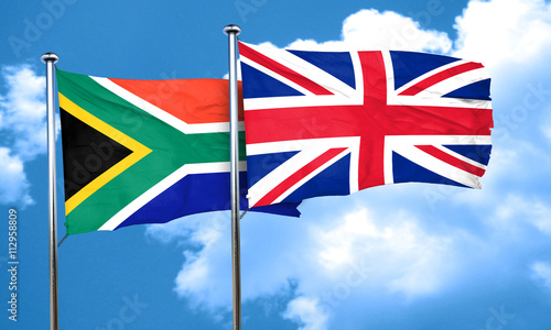 South africa flag with Great Britain flag, 3D rendering