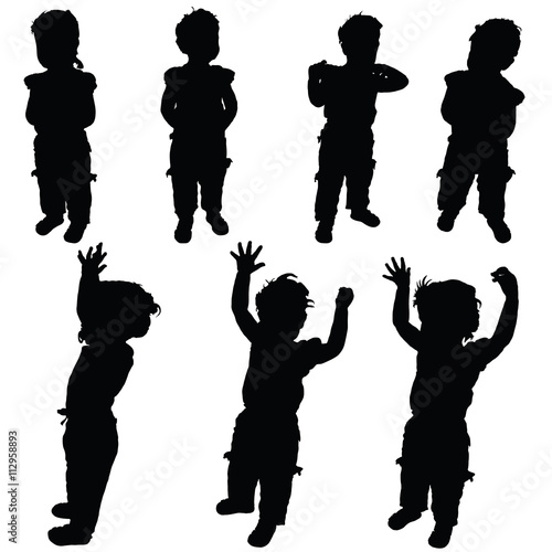 child little in various pose silhouette illustration