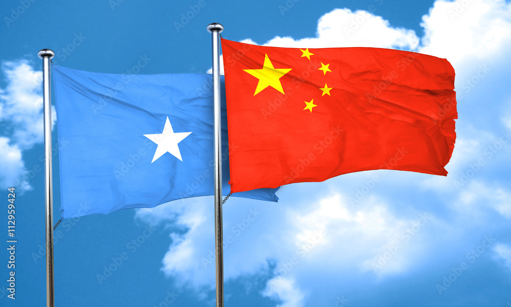 Somalia flag with China flag, 3D rendering Somalia flag with China flag, 3D rendering