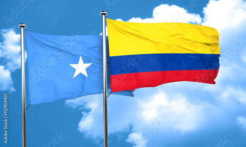 Somalia flag with Colombia flag, 3D rendering