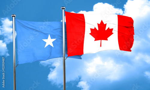 Somalia flag with Canada flag, 3D rendering