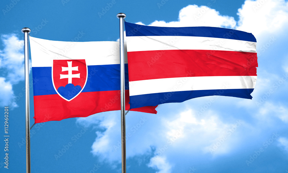Slovakia flag with Costa Rica flag, 3D rendering Slovakia flag with Costa Rica flag, 3D rendering