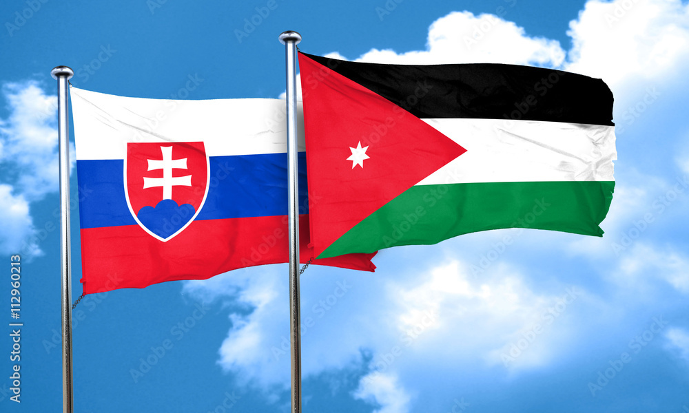 Slovakia flag with Jordan flag, 3D rendering Slovakia flag with Jordan flag, 3D rendering