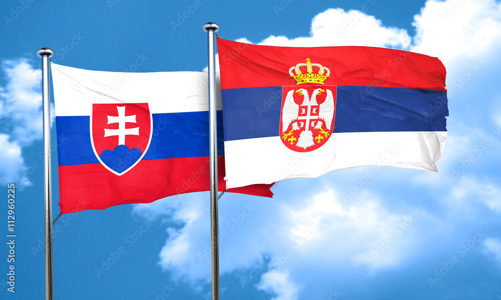 Slovakia flag with Serbia flag, 3D rendering Slovakia flag with Serbia flag, 3D rendering