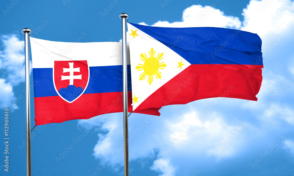 Slovakia flag with Philippines flag, 3D rendering Slovakia flag with Philippines flag, 3D rendering