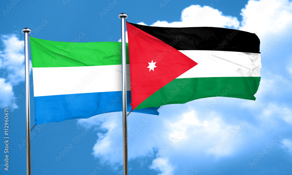 Sierra Leone flag with Jordan flag, 3D rendering Sierra Leone flag with Jordan flag, 3D rendering
