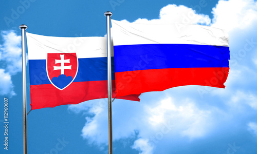 Slovakia flag with Russia flag, 3D rendering