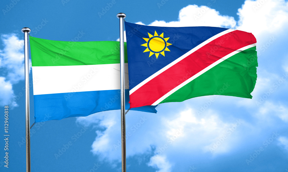 Sierra Leone flag with Namibia flag, 3D rendering Sierra Leone flag with Namibia flag, 3D rendering