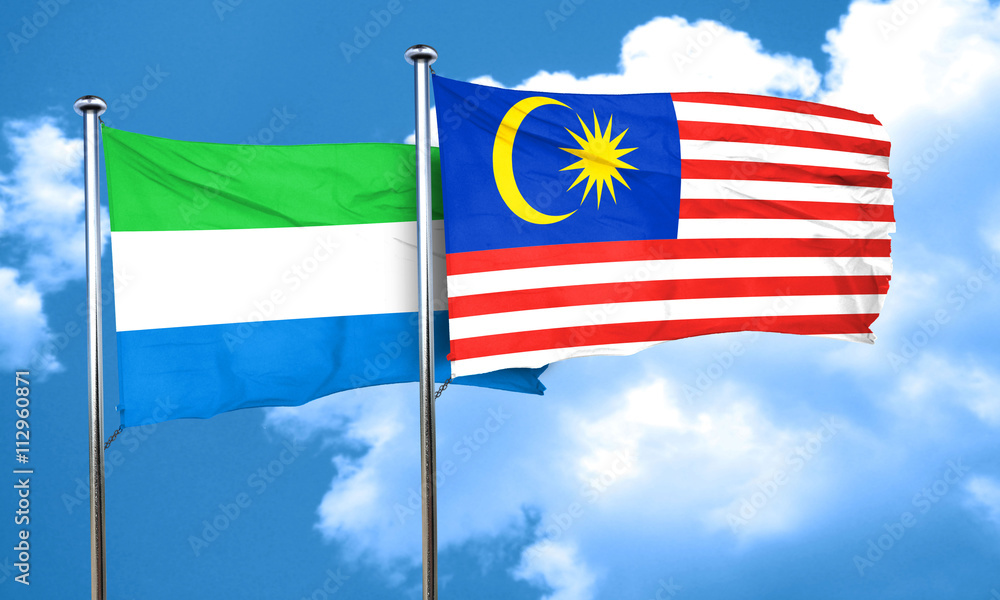 Sierra Leone flag with Malaysia flag, 3D rendering Sierra Leone flag with Malaysia flag, 3D rendering