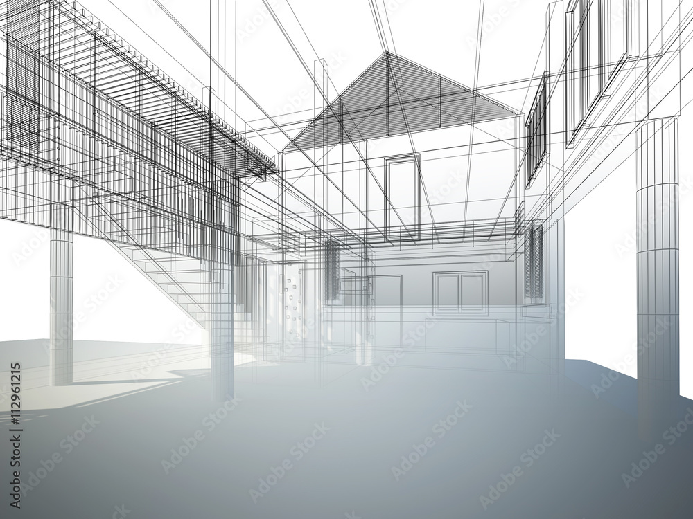 sketch design of interior space ,3d wire frame render sketch design of interior space ,3d wire frame render