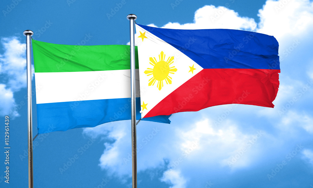 Sierra Leone flag with Philippines flag, 3D rendering Sierra Leone flag with Philippines flag, 3D rendering