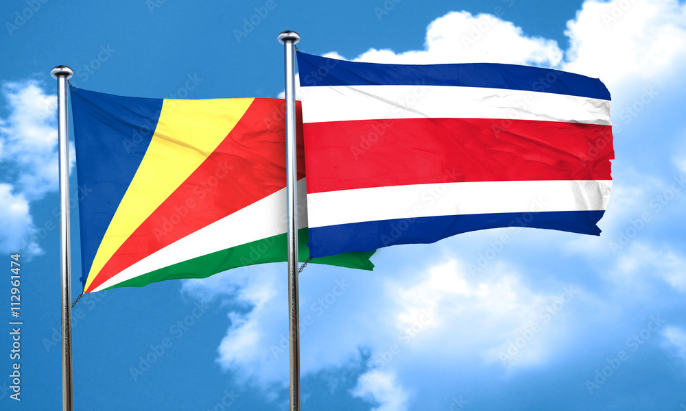 seychelles flag with Costa Rica flag, 3D rendering seychelles flag with Costa Rica flag, 3D rendering