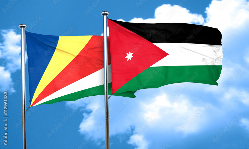 seychelles flag with Jordan flag, 3D rendering seychelles flag with Jordan flag, 3D rendering