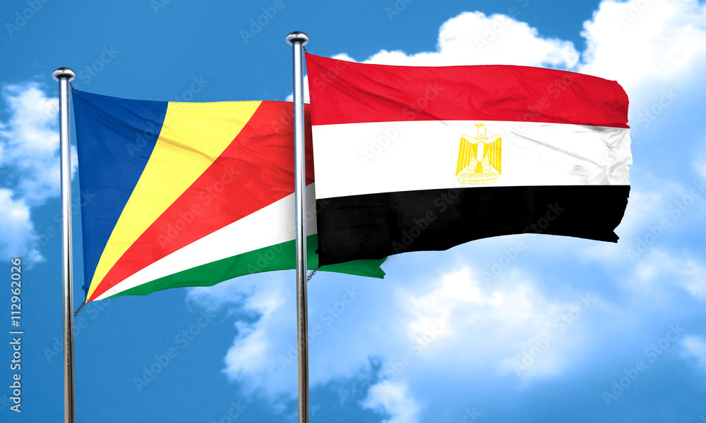 seychelles flag with egypt flag, 3D rendering seychelles flag with egypt flag, 3D rendering