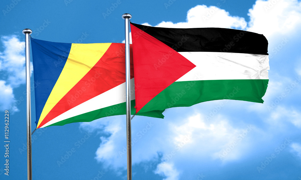 seychelles flag with Palestine flag, 3D rendering seychelles flag with Palestine flag, 3D rendering