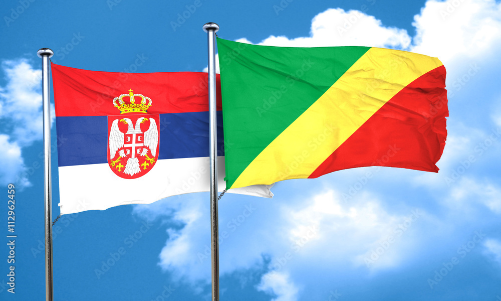 Serbia flag with congo flag, 3D rendering Serbia flag with congo flag, 3D rendering