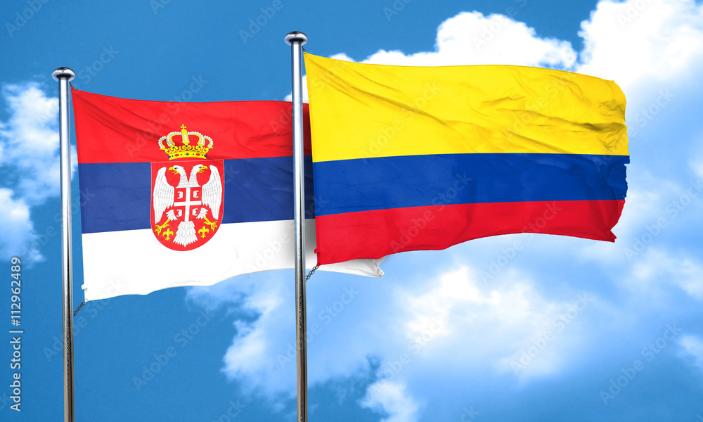 Serbia flag with Colombia flag, 3D rendering Serbia flag with Colombia flag, 3D rendering