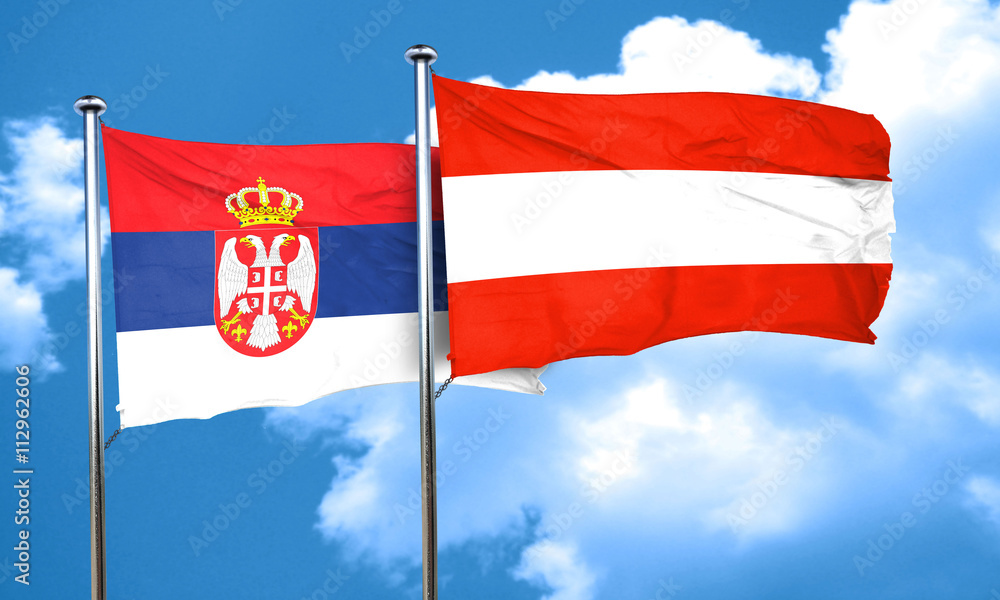 Serbia flag with Austria flag, 3D rendering Serbia flag with Austria flag, 3D rendering