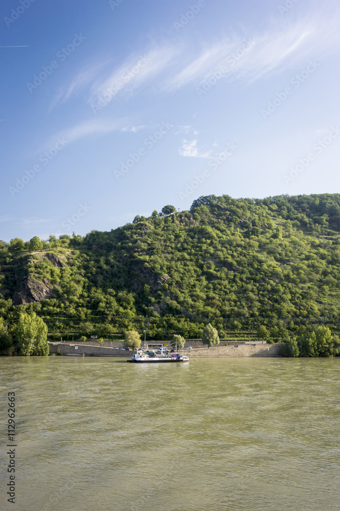 BOPPARD, GERMANY, 8 AUGUST 2014 - Car ferry on the river Rhine, Germany