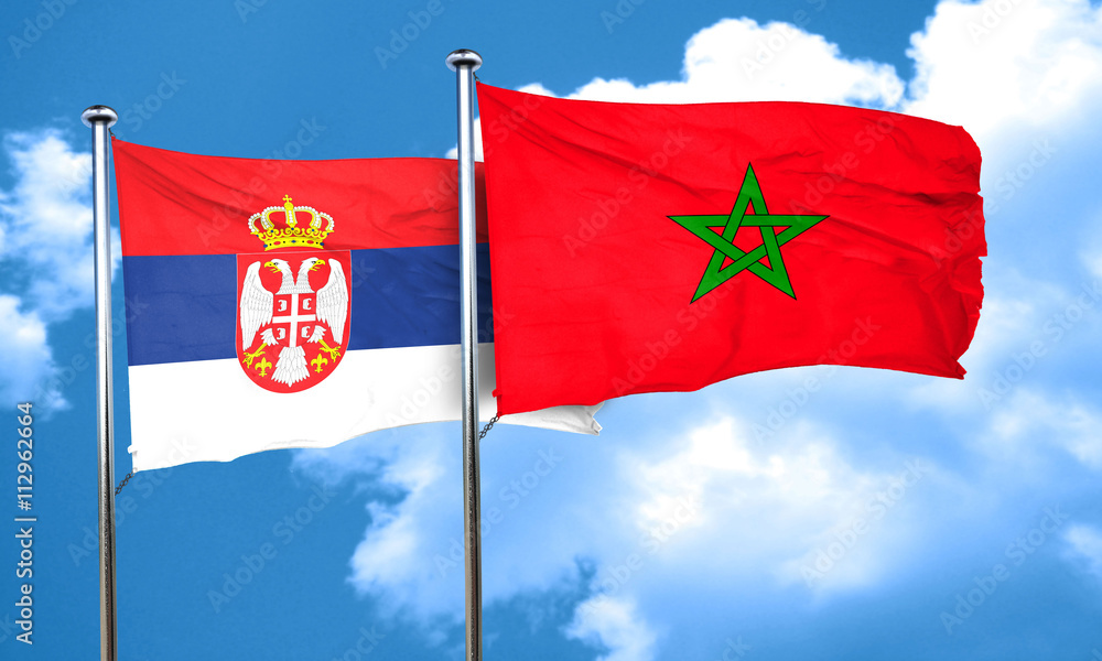 Serbia flag with Morocco flag, 3D rendering Serbia flag with Morocco flag, 3D rendering