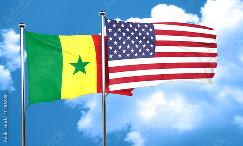 Senegal flag with American flag, 3D rendering