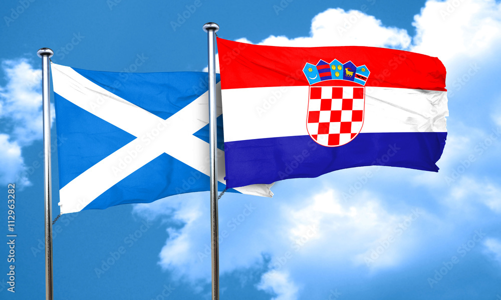 scotland flag with Croatia flag, 3D rendering scotland flag with Croatia flag, 3D rendering
