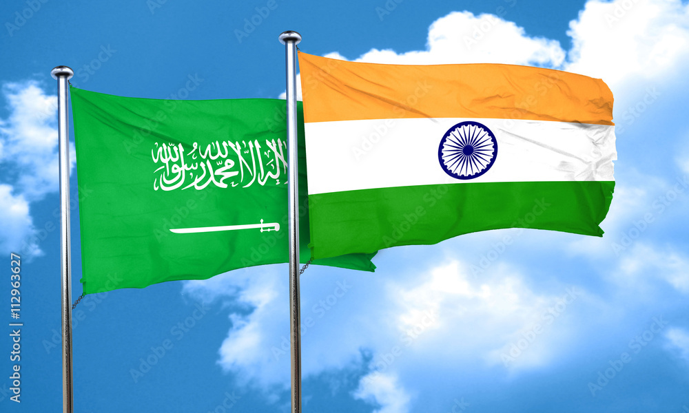 Saudi Arabia flag with India flag, 3D rendering Saudi Arabia flag with India flag, 3D rendering