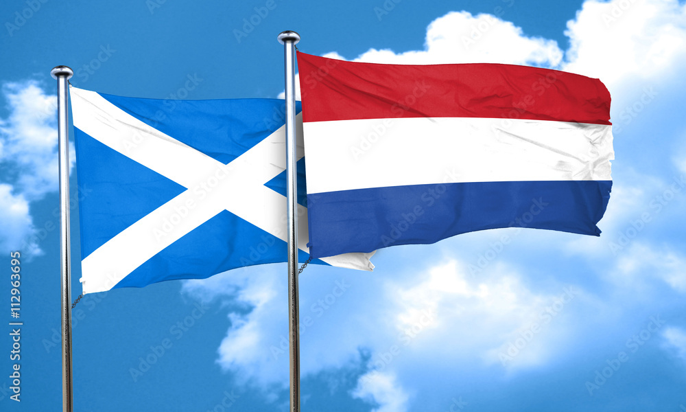 scotland flag with Netherlands flag, 3D rendering scotland flag with Netherlands flag, 3D rendering
