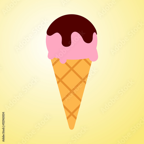 Icono plano cornete de fresa sobre fondo degradado