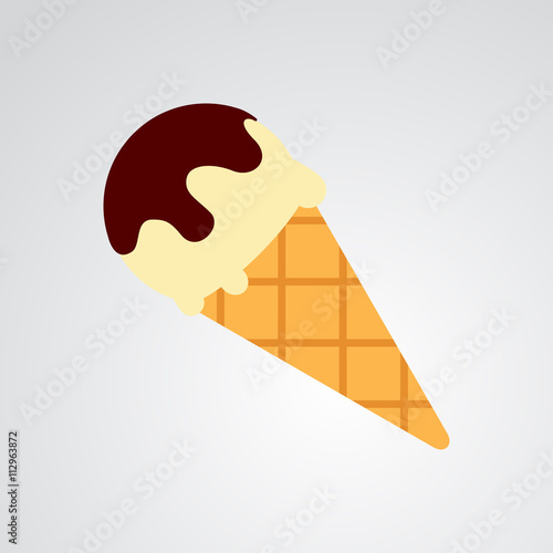 Icono plano cornete de vainilla sobre fondo degradado gris