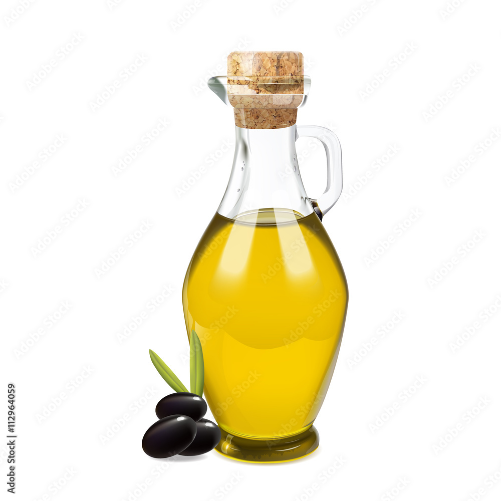 Vector bottle of olive oil with black olives. Vector bottle of olive oil with black olives.