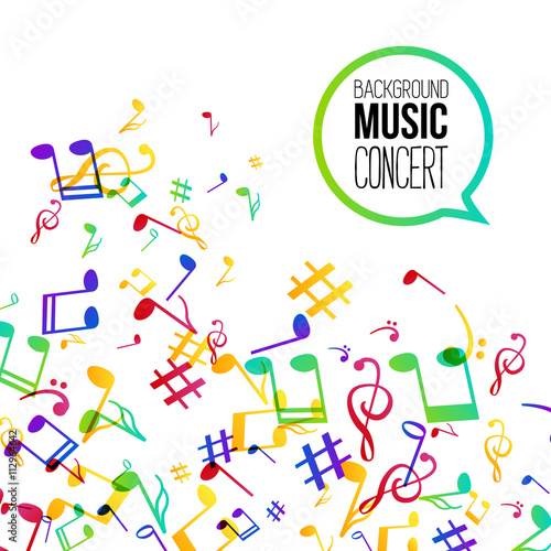 Music background. Musical background with musical notes. Vector rainbow colorful background