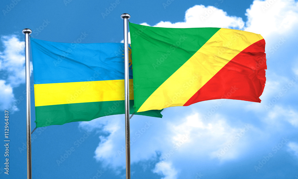 Rwanda flag with congo flag, 3D rendering Rwanda flag with congo flag, 3D rendering