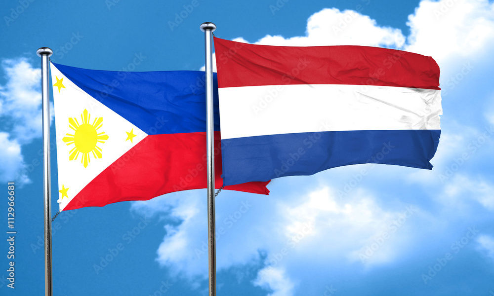 Philippines flag with Netherlands flag, 3D rendering Philippines flag with Netherlands flag, 3D rendering